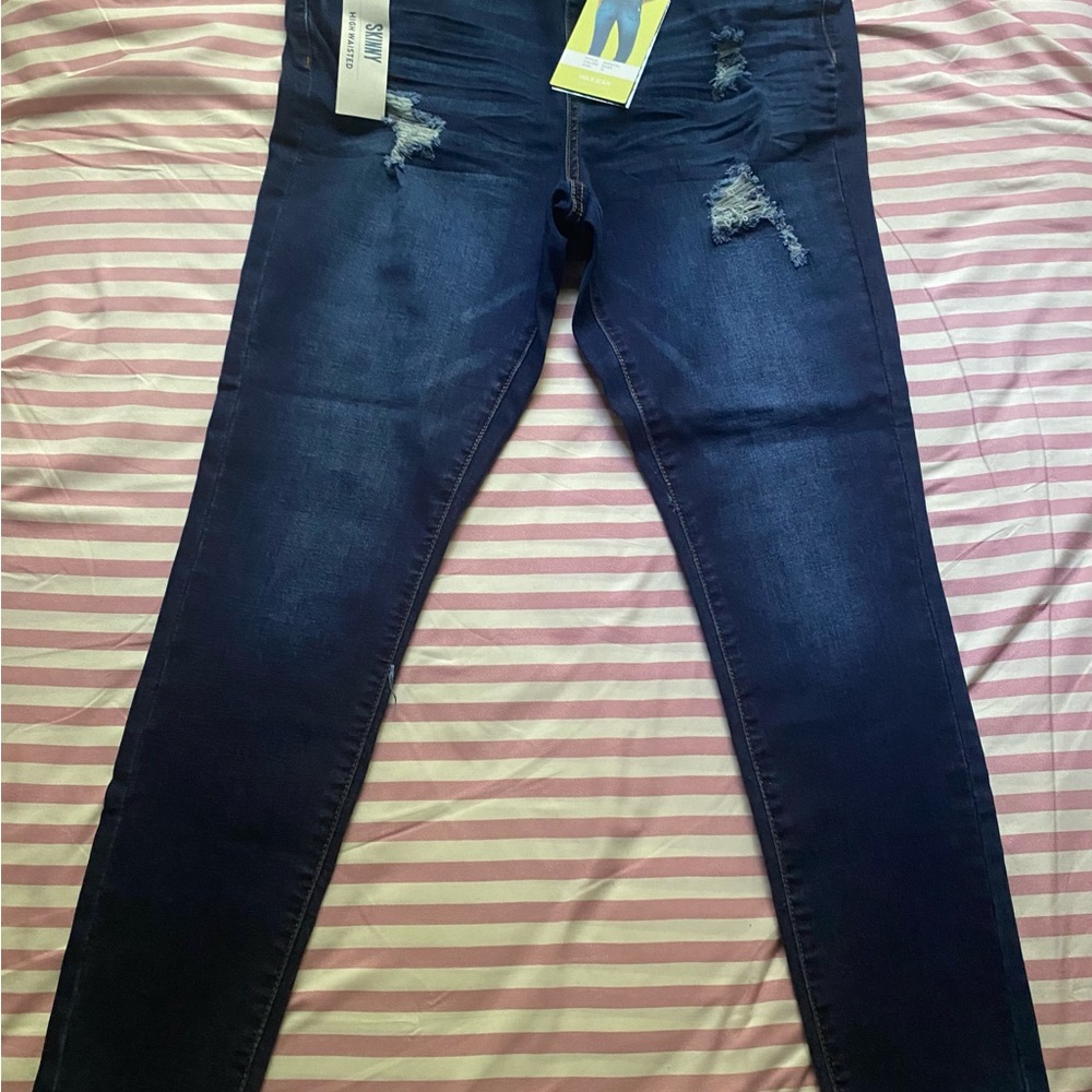 Wax Jean Dark Blue Distressed Skinny Jeans